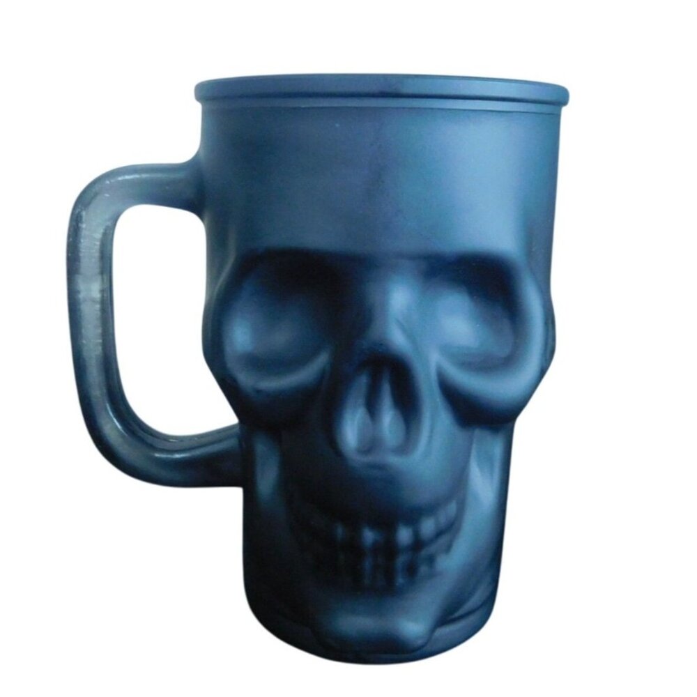 Skull-Shaped Black Glass Mug 20oz For Coffee Tea Halloween Decor Unique Gift Dur